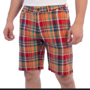 RLX Ralph Lauren Men's Red and Blue Plaid Golf Shorts